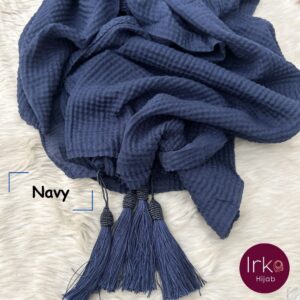 Crinkle Cotton Tassel Hijab - Navy