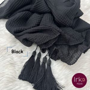 Crinkle Cotton Tassel Hijab - Black