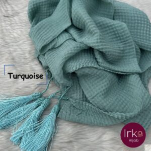 Crinkle Cotton Tassel Hijab - Turquoise