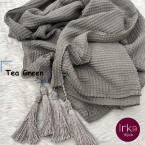 Crinkle Cotton Tassel Hijab - Tea Green