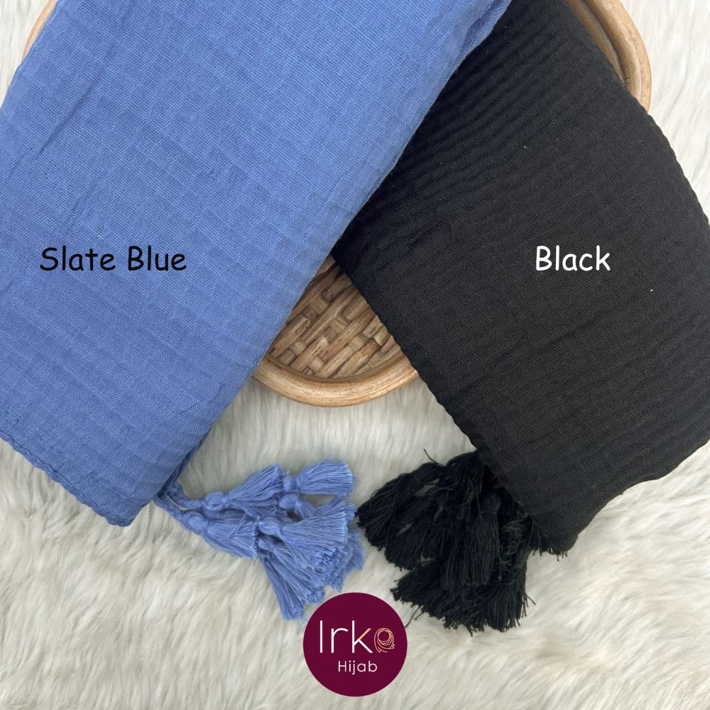 Artisan Weave Tassel Hijab – Slate Blue